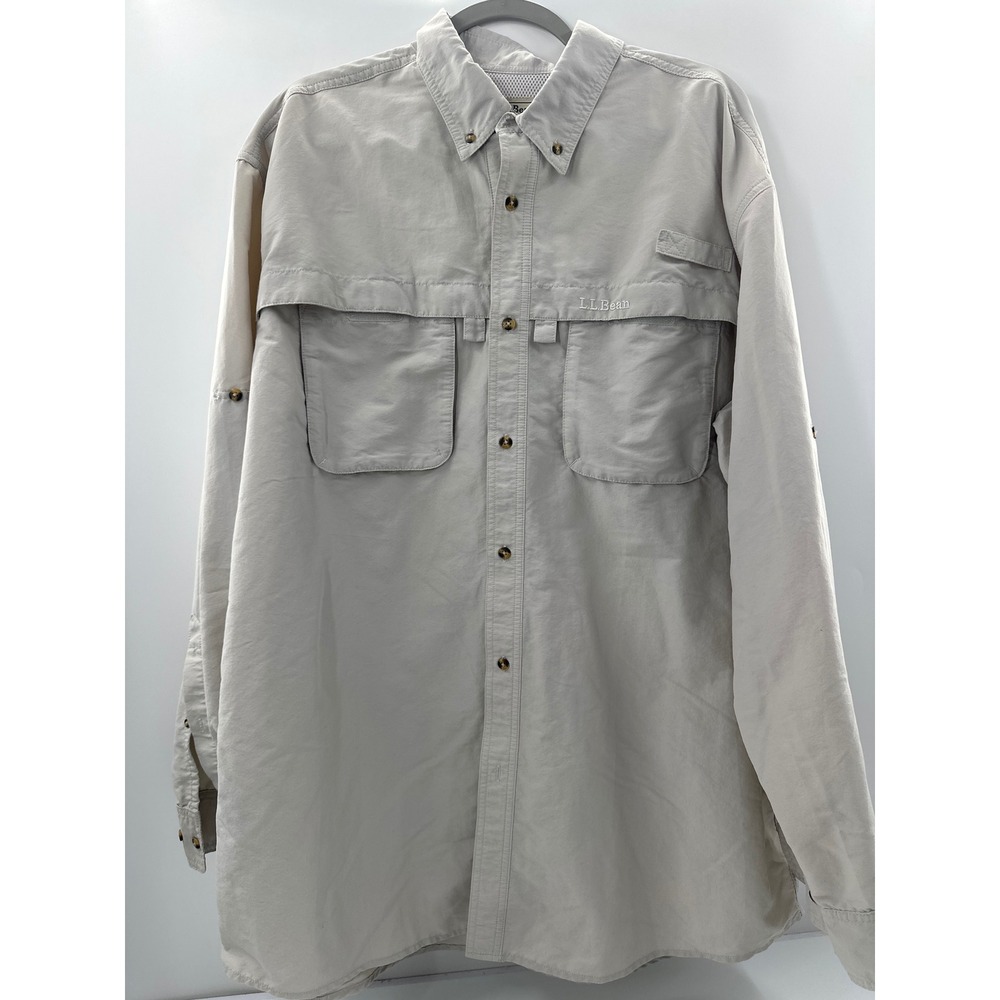 LL Bean Mens XL Tall Tropicwear Fishing Shirt Khaki Long Sleeve Mesh Vented